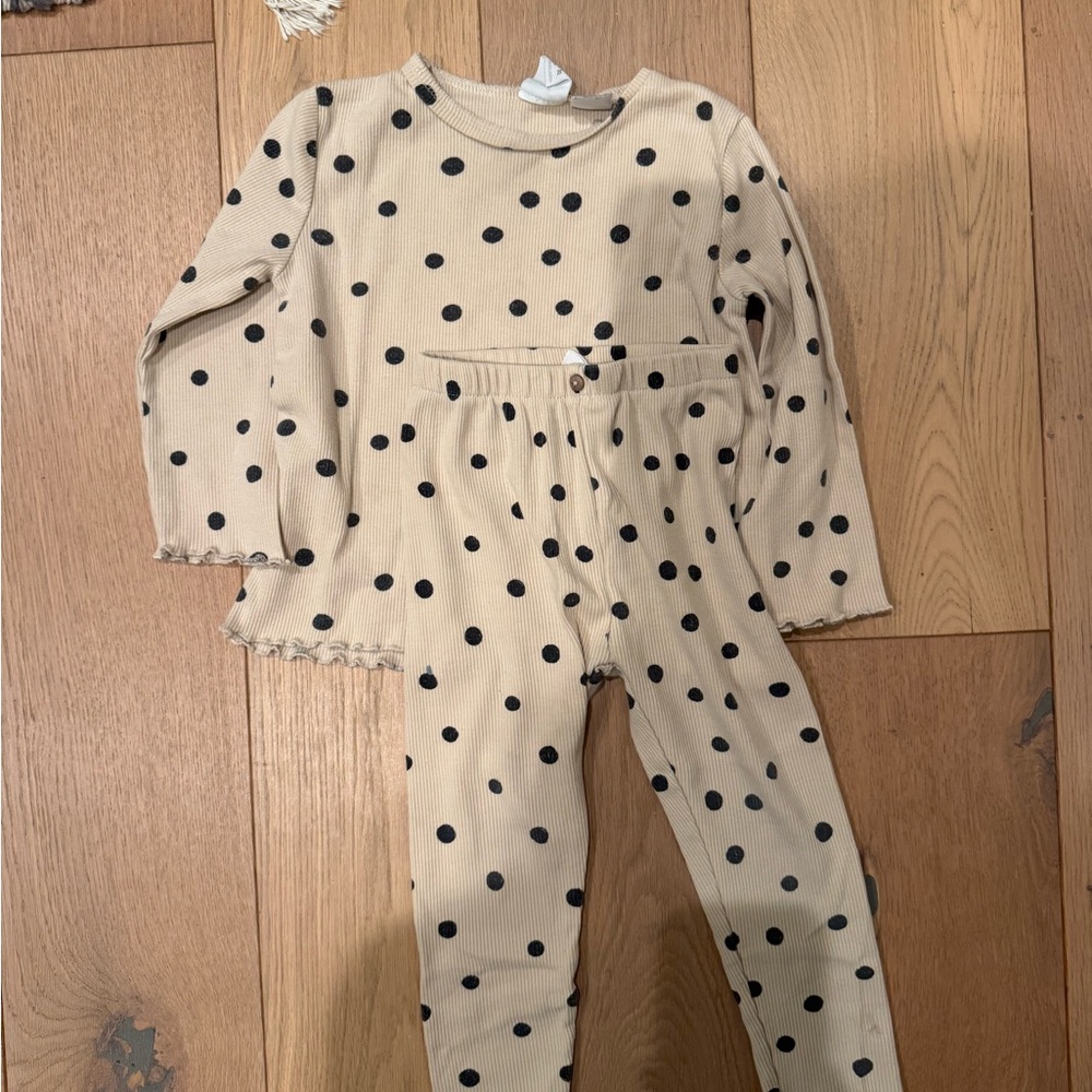 Zara Kids Beige and Black Polka Dot Matching Set